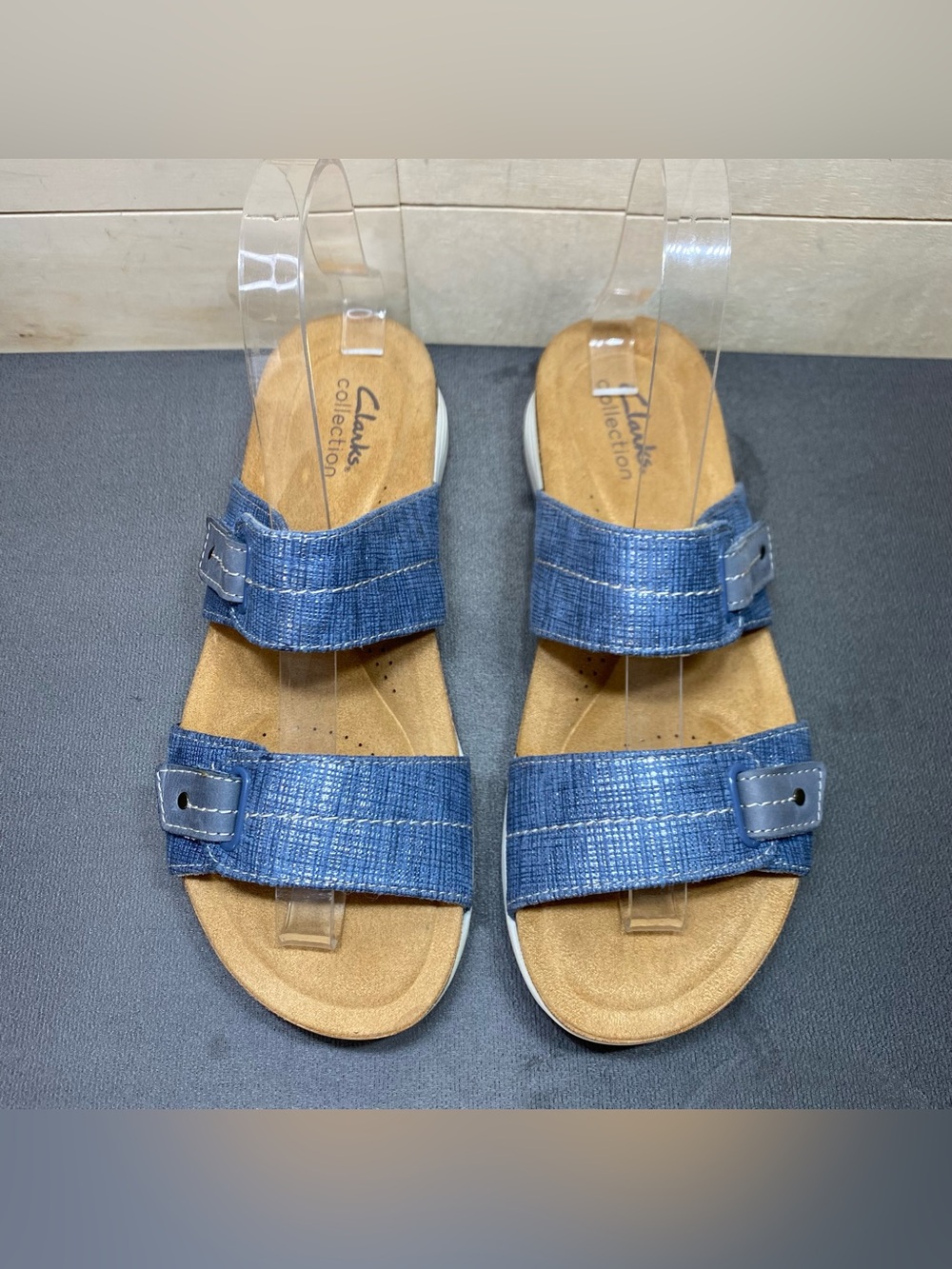 Clarks April Dusk Slide Sandals Women's Size 7.5 N Shoes Blue Silver Slip-Ons - Picture 7 of 11